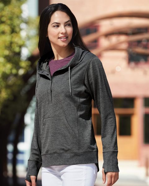 J. America 8431 - Omega Stretch Terry Women's Snap Placket Hooded Pullover